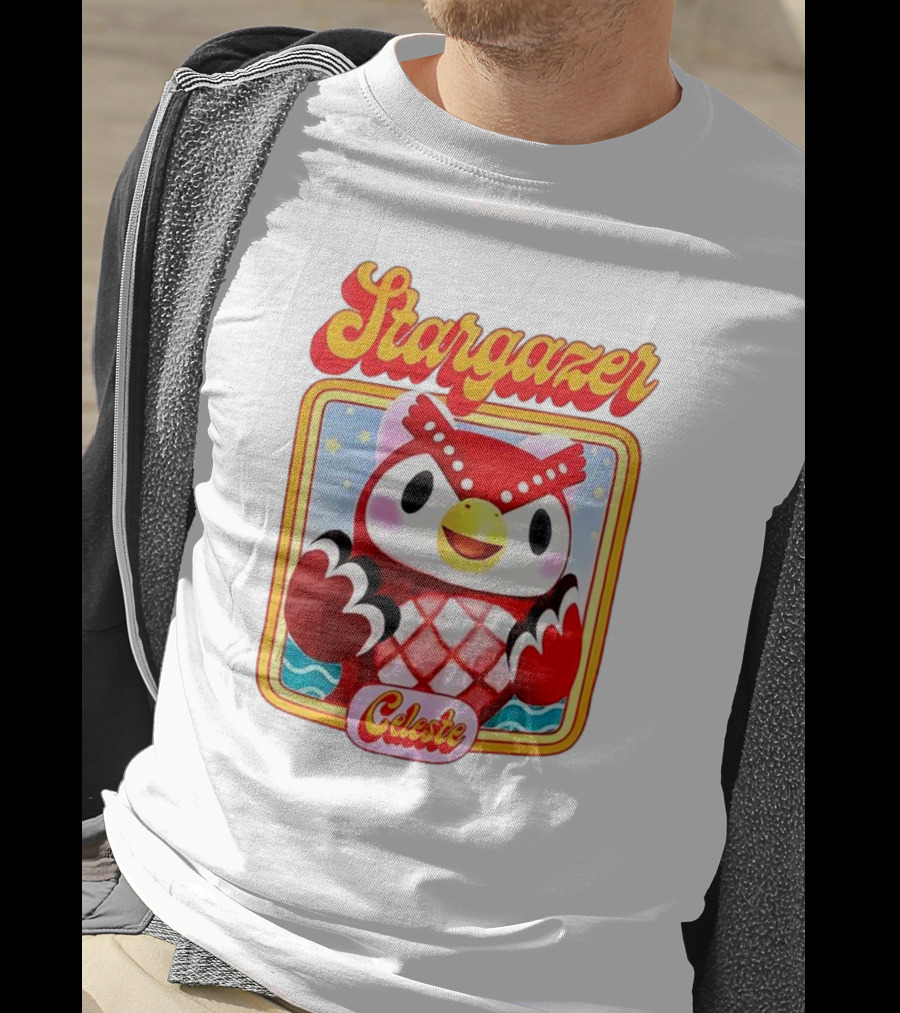 Stargazer Celeste Owl Character With Stars And Ocean Scene T-Shirt
