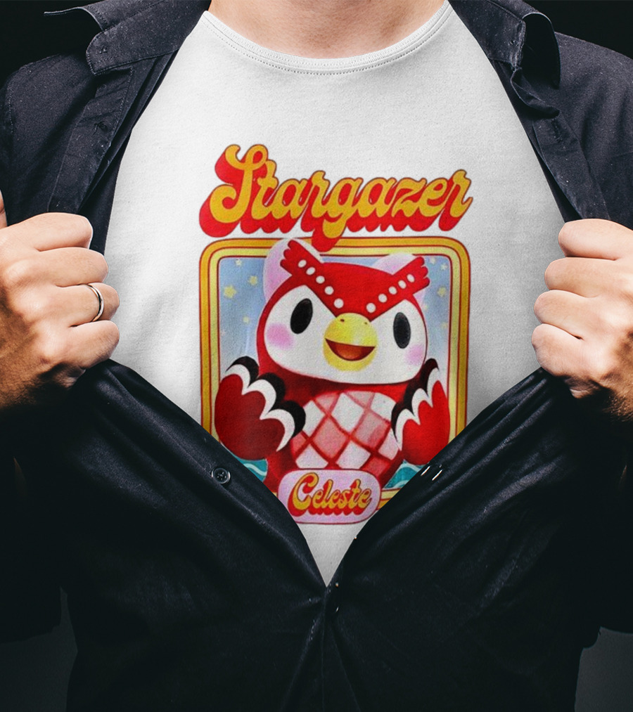 Stargazer Celeste Owl Character With Stars And Ocean Scene T-Shirt
