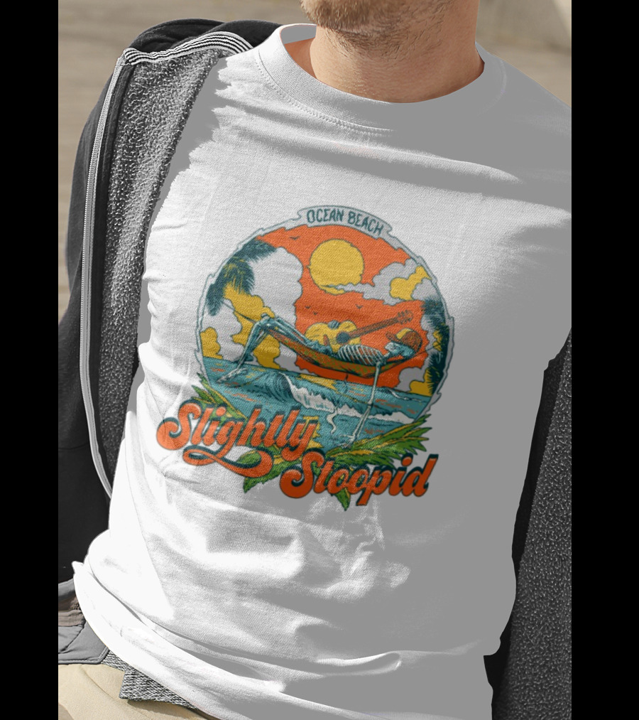 Slightly Stoopid Ocean Beach Skeleton Hammock Sun Guitar T-Shirt