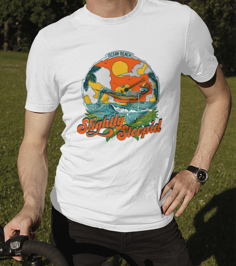 Slightly Stoopid Ocean Beach Skeleton Hammock Sun Guitar T-Shirt