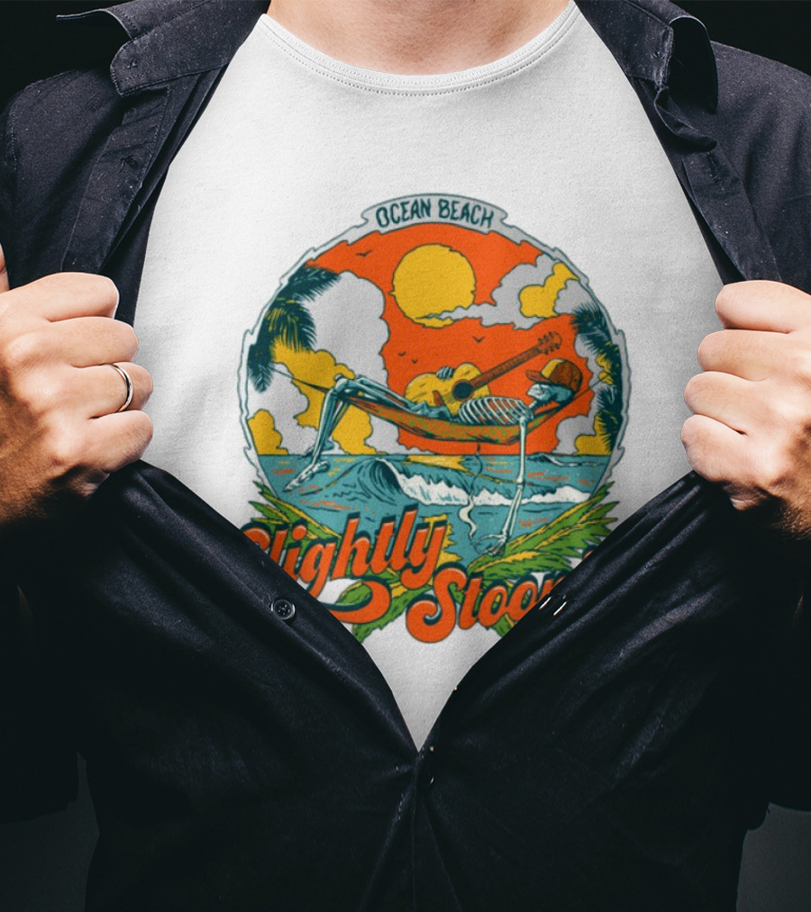 Slightly Stoopid Ocean Beach Skeleton Hammock Sun Guitar T-Shirt