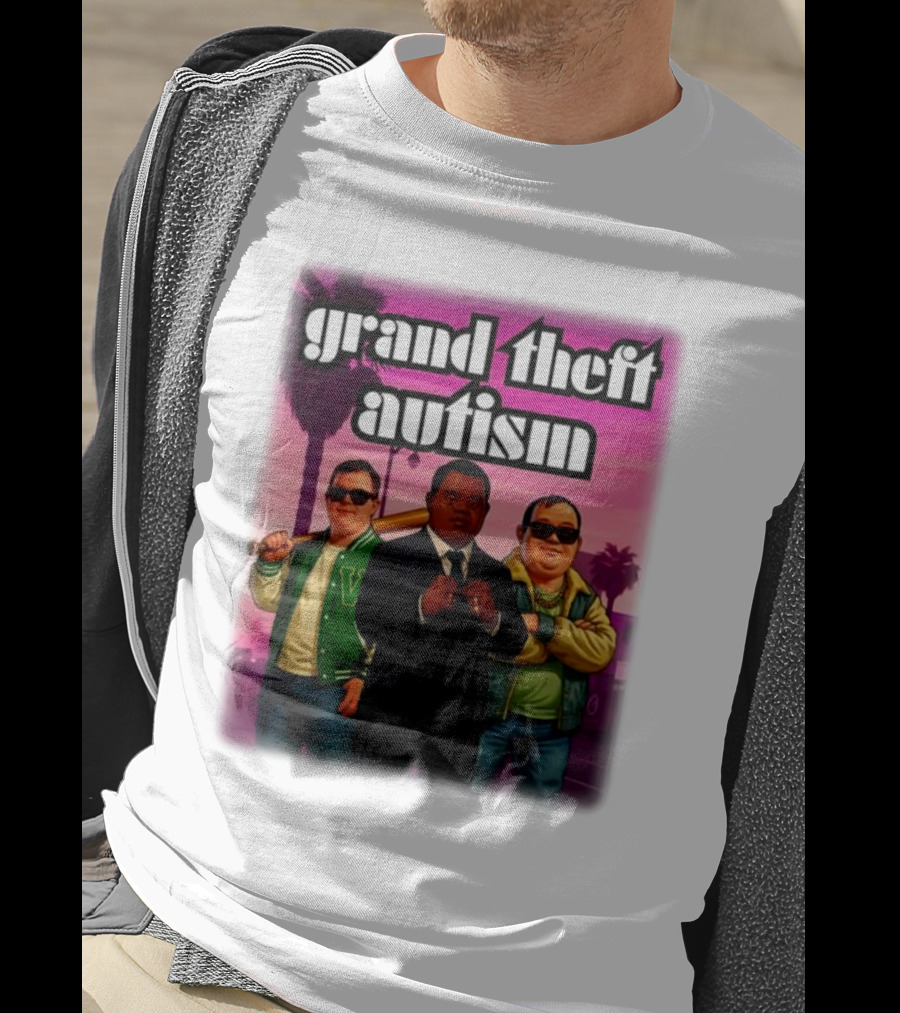 Grand Theft Autism Characters In Iconic Urban Setting T-Shirt