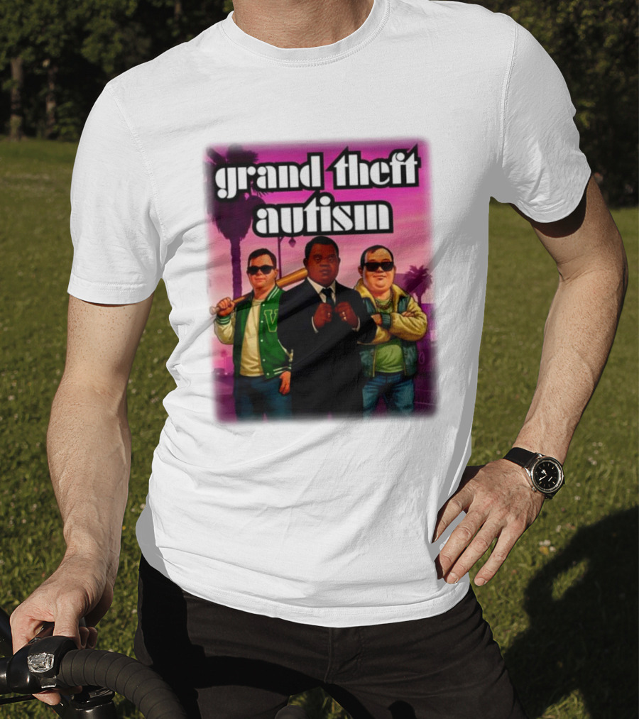 Grand Theft Autism Characters In Iconic Urban Setting T-Shirt