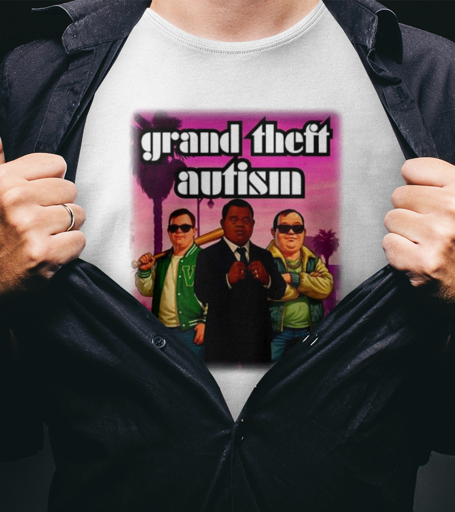 Grand Theft Autism Characters In Iconic Urban Setting T-Shirt