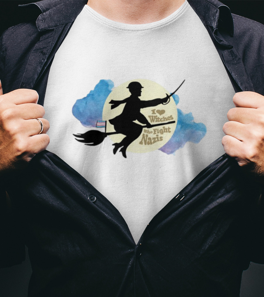 I Heart Witches Who Fight Nazis Riding Broomstick LGBTQ Support T-Shirt