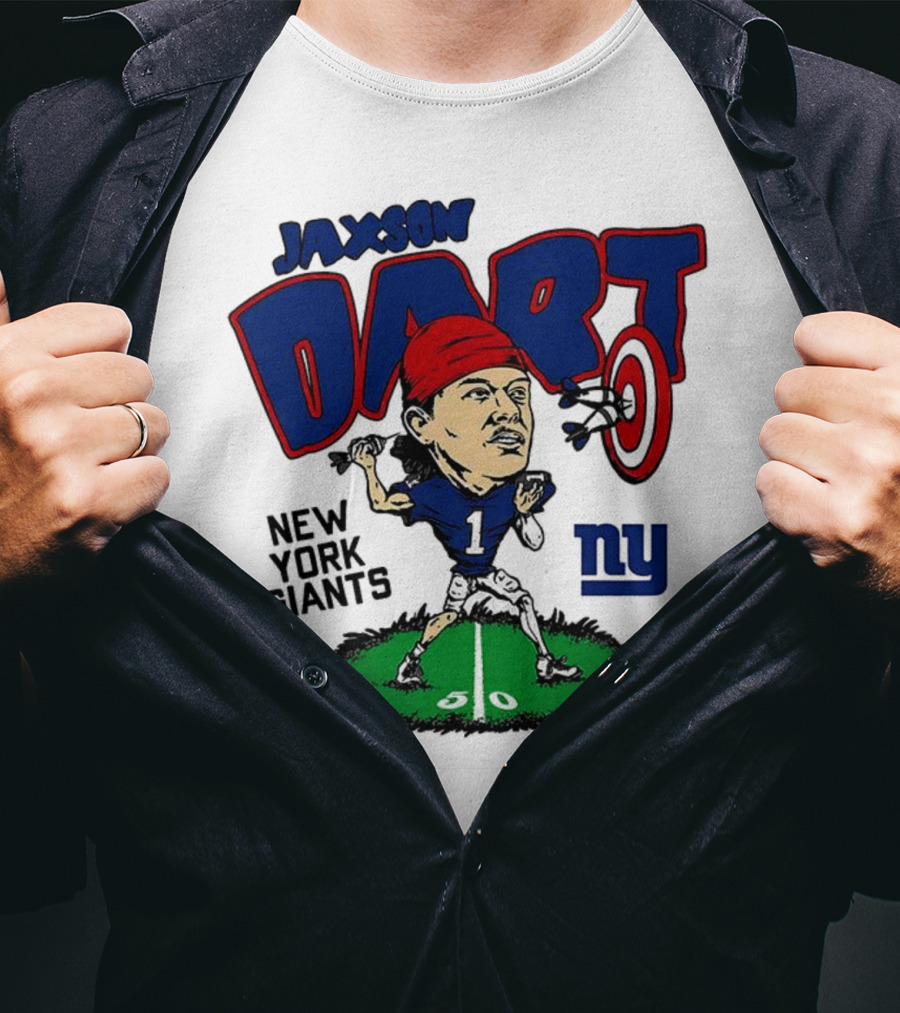 Jaxson Dart NY Giants NFL Caricature Player Number 1 T-Shirt