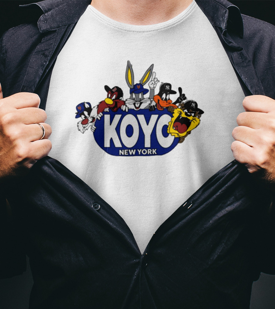 Koyo New York Looney Tunes Bugs Daffy Sylvester Taz Foghorn Baseball Yankees Mets T-Shirt