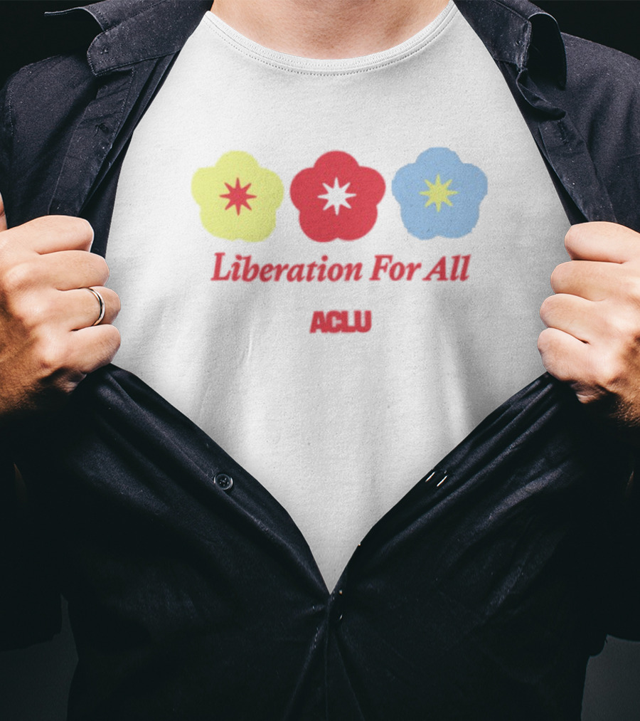 Liberation For All ACLU Flowers Red Yellow Blue T-Shirt