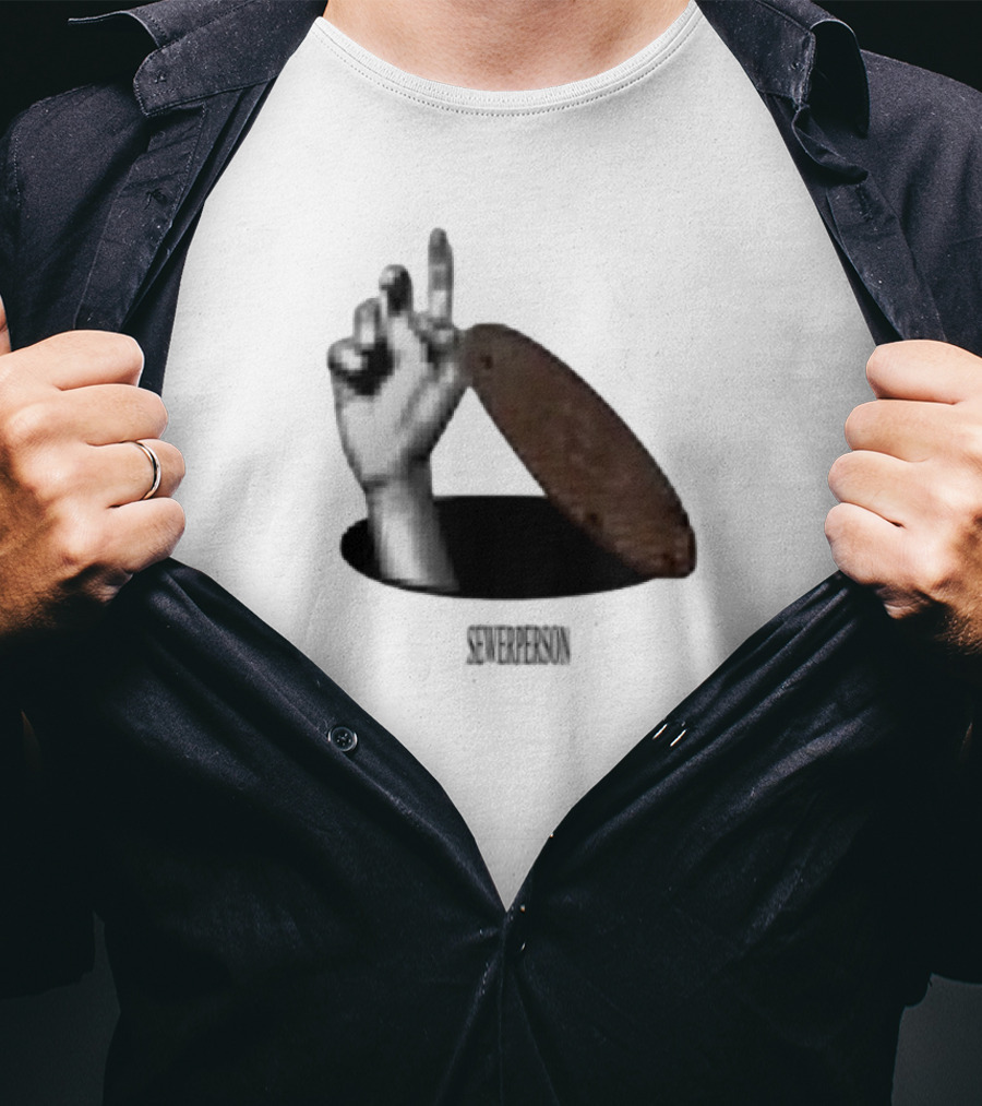 Severperson Low Res Sewer Manhole Lid And Hand Gesture T-Shirt