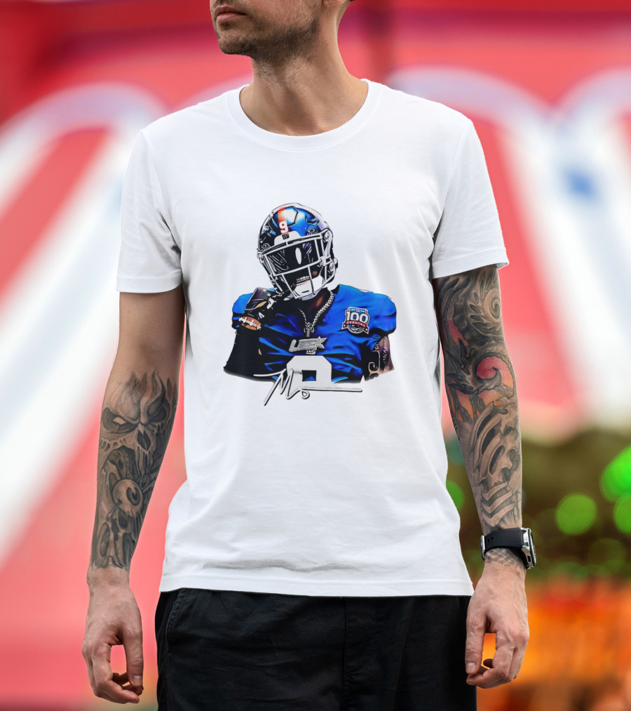 Malik Nabers New York Giants Football Rookie Signature 100th Season LSHOF T-Shirt