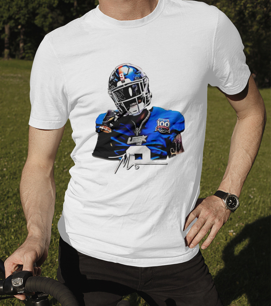 Malik Nabers New York Giants Football Rookie Signature 100th Season LSHOF T-Shirt
