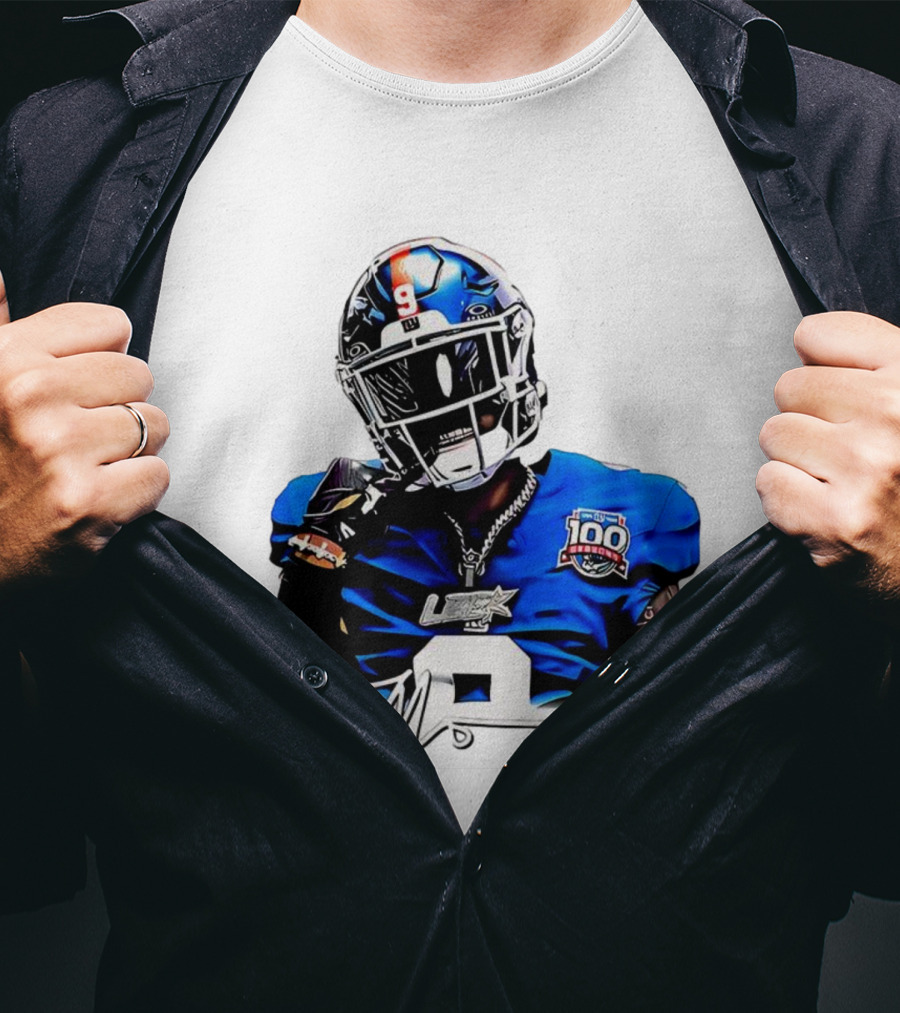 Malik Nabers New York Giants Football Rookie Signature 100th Season LSHOF T-Shirt