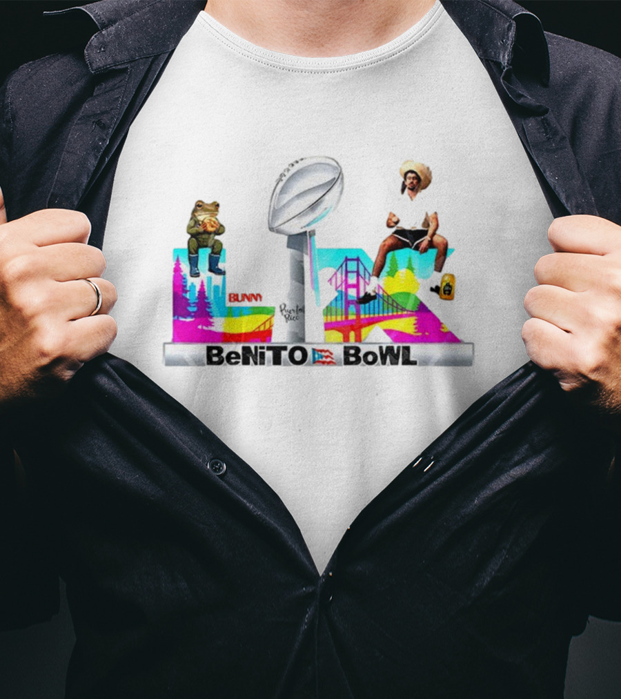 Bad Bunny Benito Bowl Puerto Rico Flag Super Bowl 2025 Retro Frog Bridge Leopardo San Francisco T-Shirt