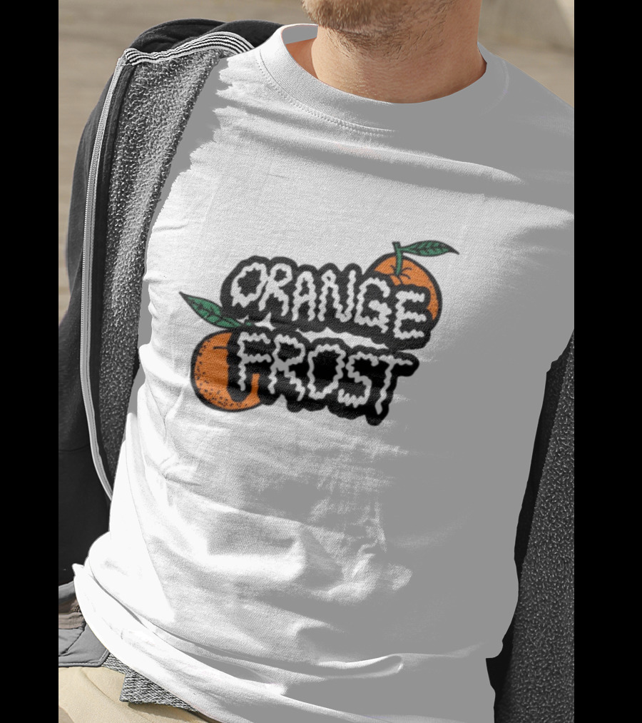 Orange Frost Citrus Design With Green Leaf Elements T-Shirt