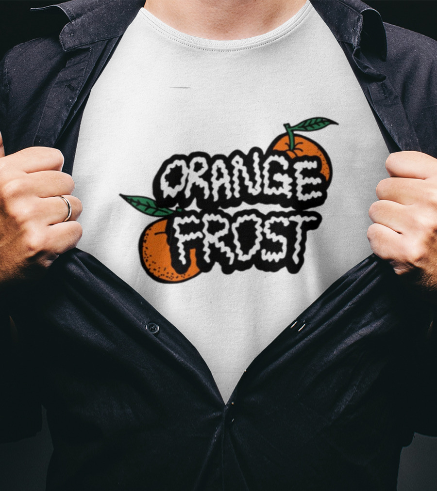 Orange Frost Citrus Design With Green Leaf Elements T-Shirt