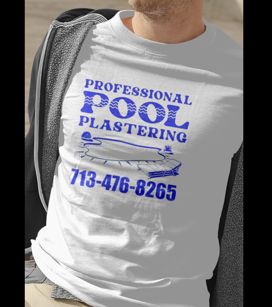 Professional Pool Plastering 713-476-8265 Pool Outline Cocktail And Palm Tree Icons T-Shirt