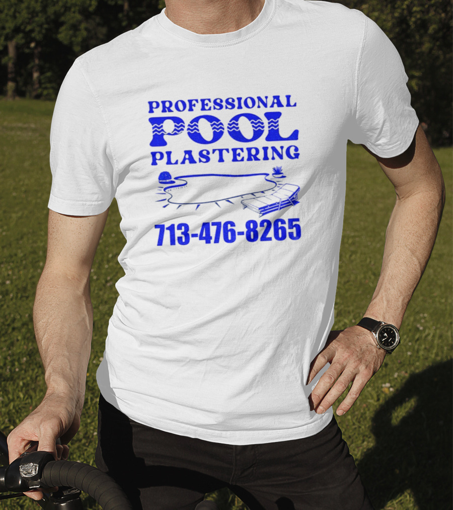 Professional Pool Plastering 713-476-8265 Pool Outline Cocktail And Palm Tree Icons T-Shirt