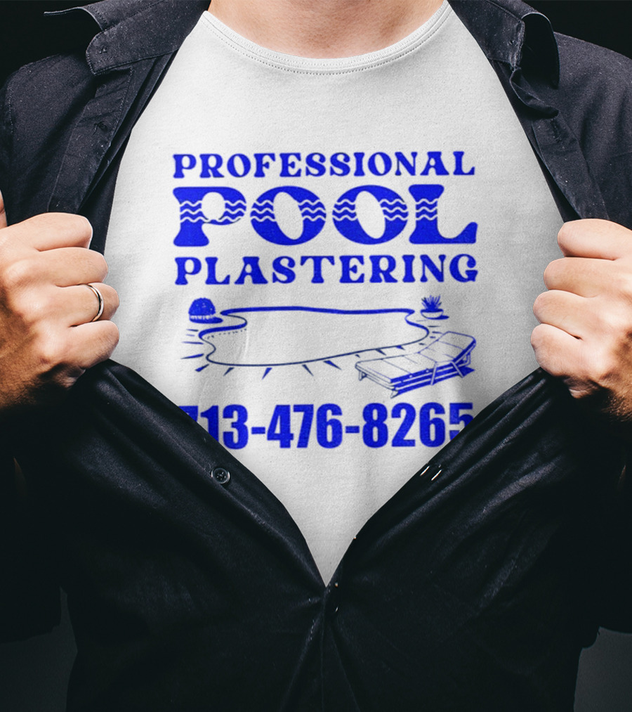 Professional Pool Plastering 713-476-8265 Pool Outline Cocktail And Palm Tree Icons T-Shirt