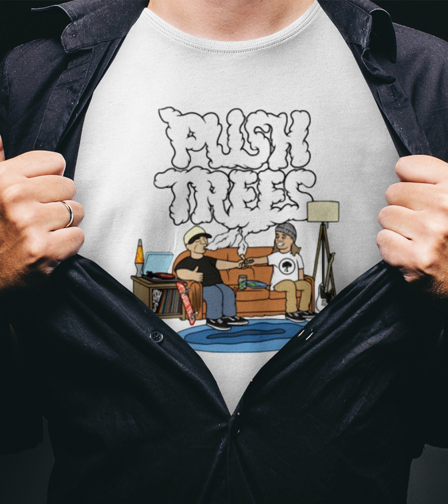 Push Trees Smoking Vibes Puff Puff Pass Couch Session Retro Lamp Lava Skate Record Guitar T-Shirt