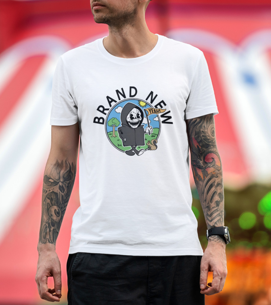 Skullboy Kids Character With Yeah Flag And Squirrel In Sunny Park T-Shirt