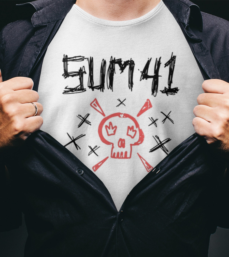 Sum 41 Sketch Red Skull X-Eyes Bold Graphic T-Shirt
