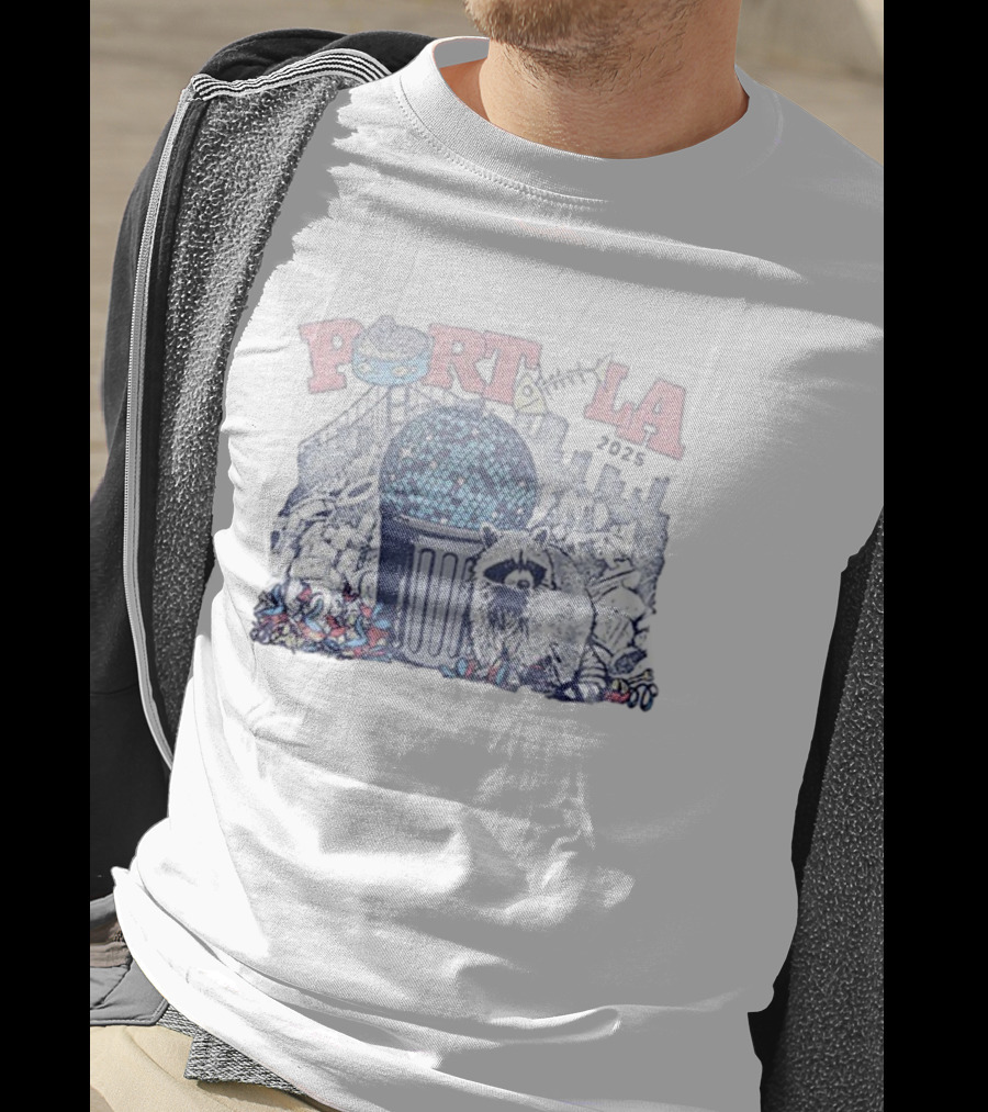 Portola 2025 Dumpster Disco Lineup Raccoon And Trashcan Disco Ball T-Shirt