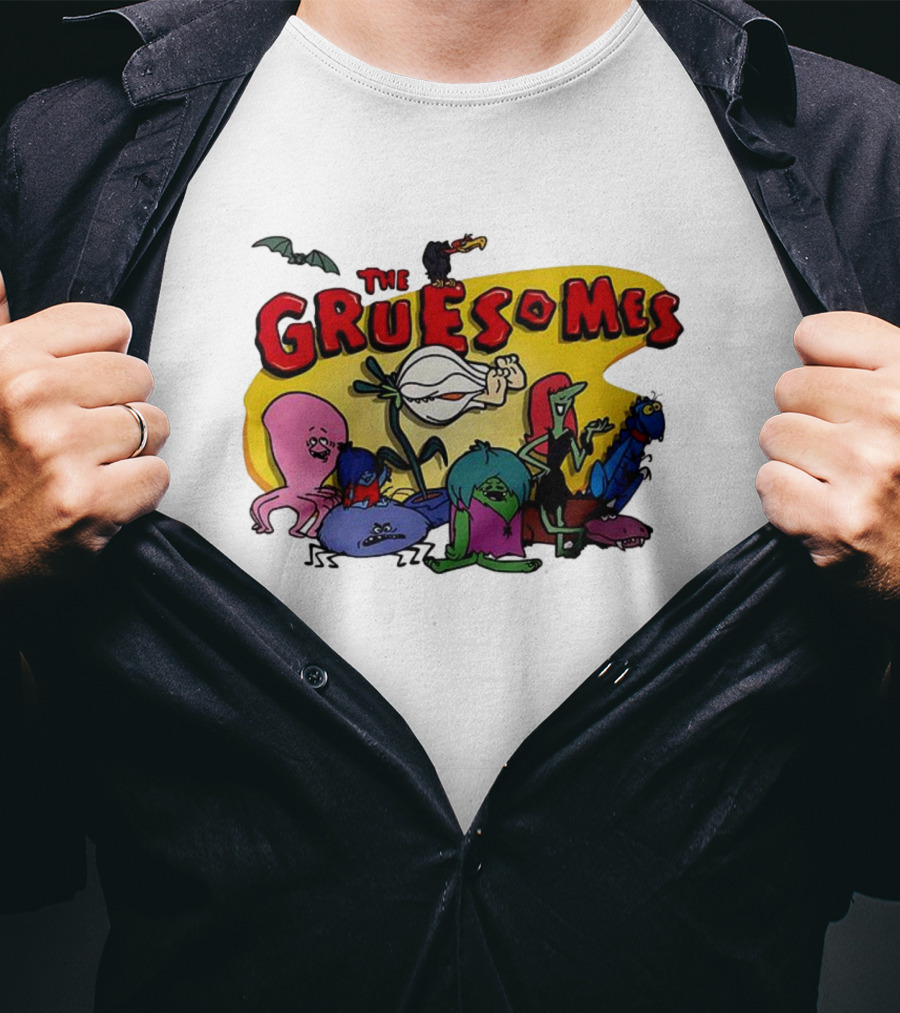 The Gruesomes Cartoon Characters With Bat And Vulture T-Shirt