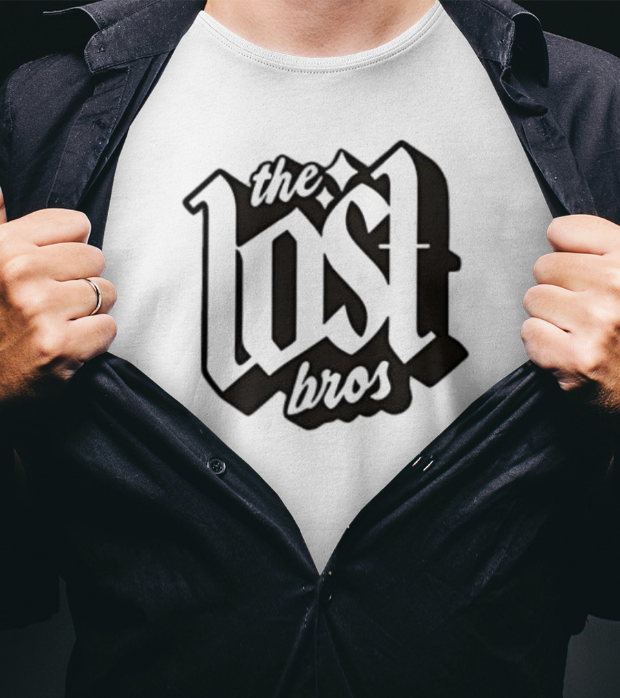 The Lost Bros Black Vintage Style Bold Text Design T-Shirt