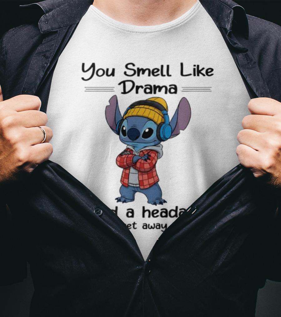 You Smell Like Drama And Headache Please Get Away From Me Stitch Headphones Plaid Beanie T-Shirt