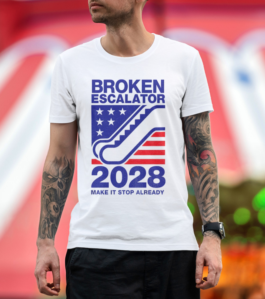 Broken Escalator 2028 Make It Stop Already American Flag Stars Stripes T-Shirt