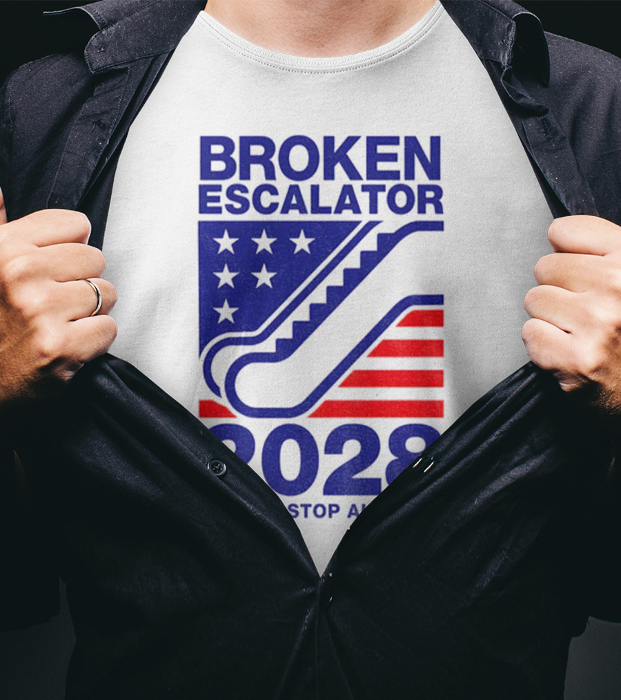 Broken Escalator 2028 Make It Stop Already American Flag Stars Stripes T-Shirt