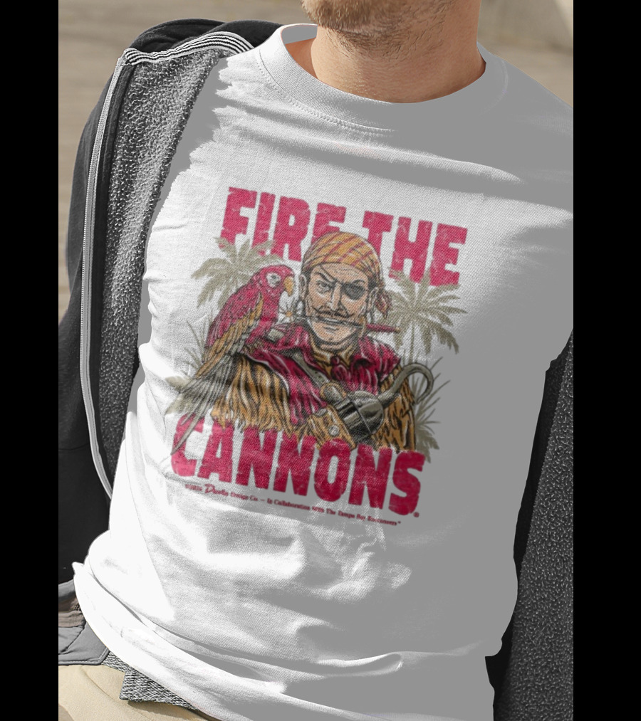 Fire The Cannons Buccaneers Pirate Parrot Palm Trees T-Shirt