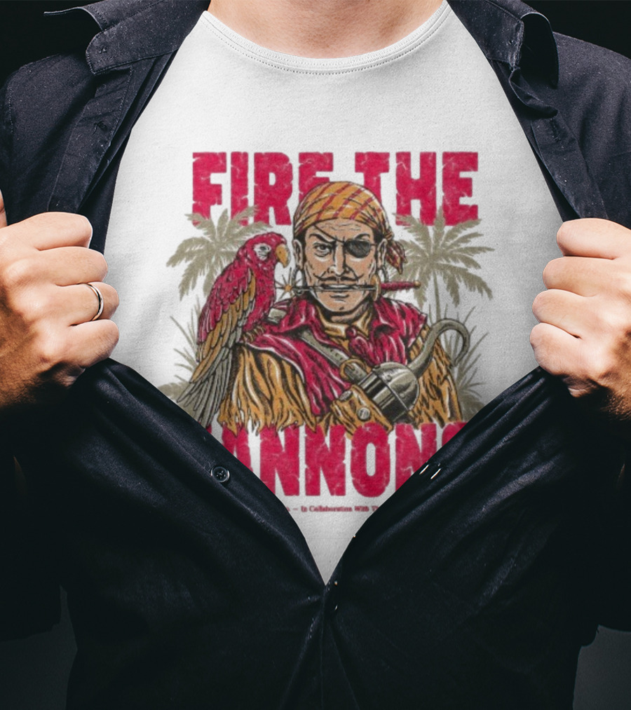 Fire The Cannons Buccaneers Pirate Parrot Palm Trees T-Shirt