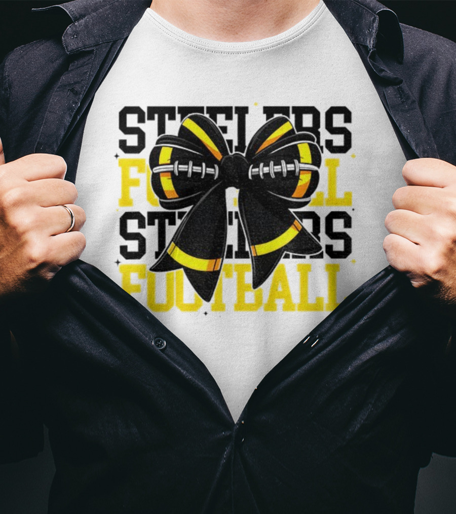 Pittsburgh Steelers Football Coquette Mom Bow Game Day T-Shirt