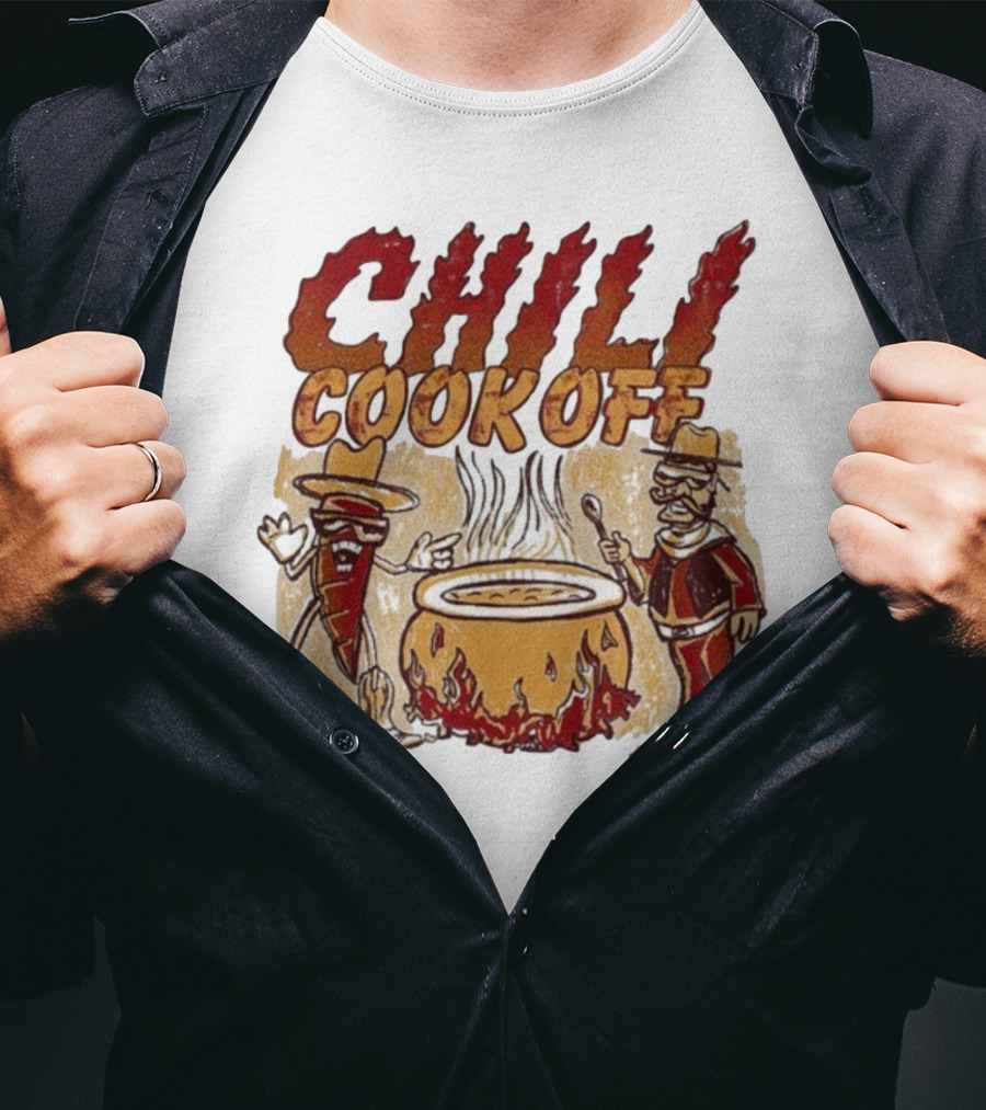 Chili Cookoff Spicy Pepper Cowboy And Chef Duel Over Fiery Pot T-Shirt
