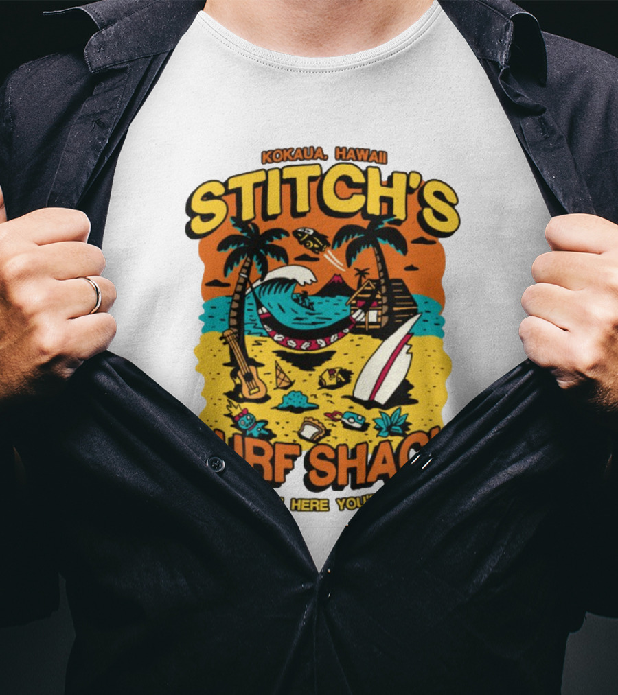Kokaua Hawaii Stitch's Surf Shack When You're Here You're 'Ohana T-Shirt