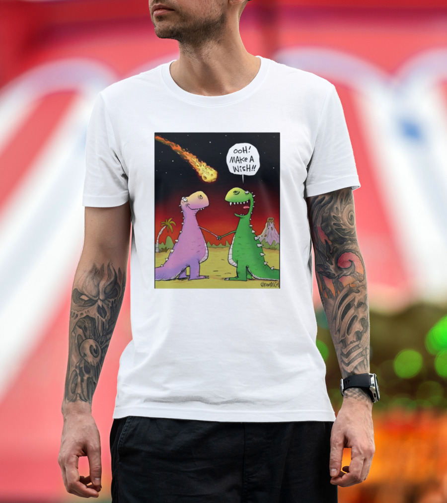 Glenn Mccoy Dinosaur Cartoon Ooh Make A Wish Meteorite Scene T-Shirt