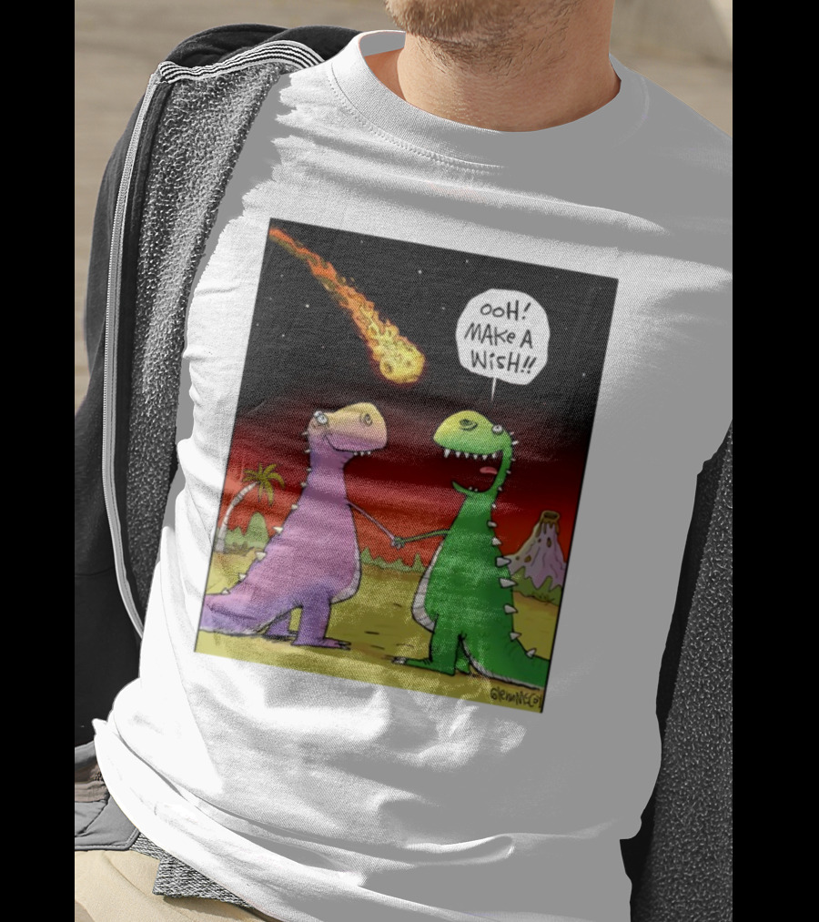 Glenn Mccoy Dinosaur Cartoon Ooh Make A Wish Meteorite Scene T-Shirt