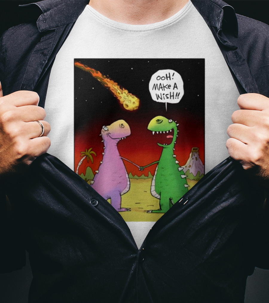 Glenn Mccoy Dinosaur Cartoon Ooh Make A Wish Meteorite Scene T-Shirt
