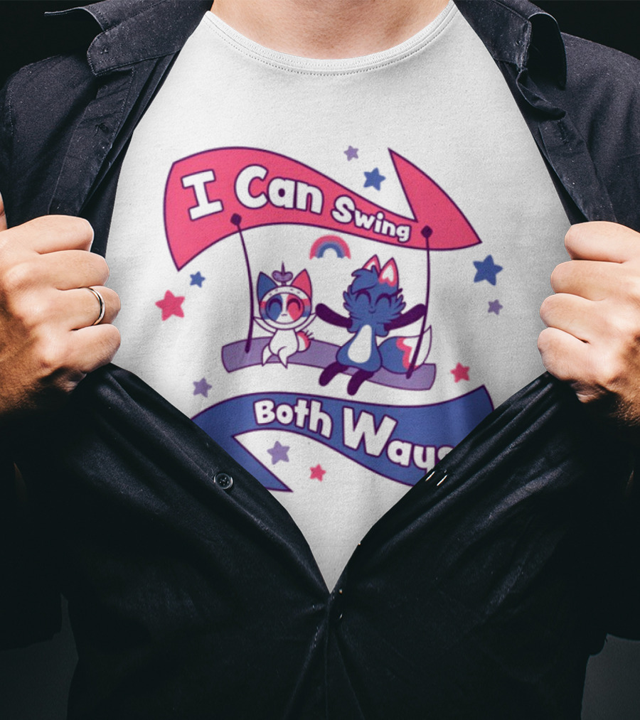 I Can Swing Both Ways Cute Cats Stars Rainbow T-Shirt