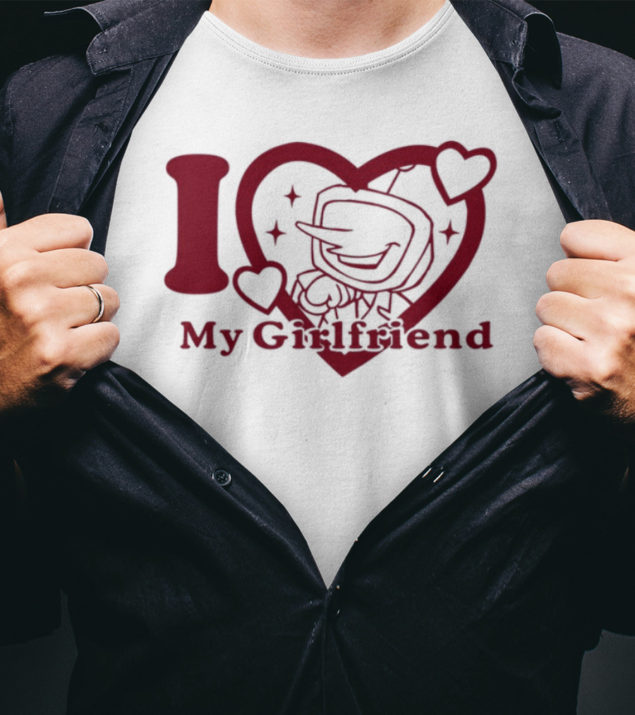 I Love My Girlfriend Mr. Tenna Heart Design T-Shirt