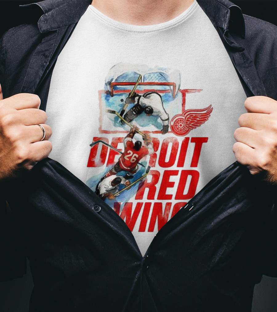Sana X Detroit Red Wings Hockey Team Action Scene T-Shirt