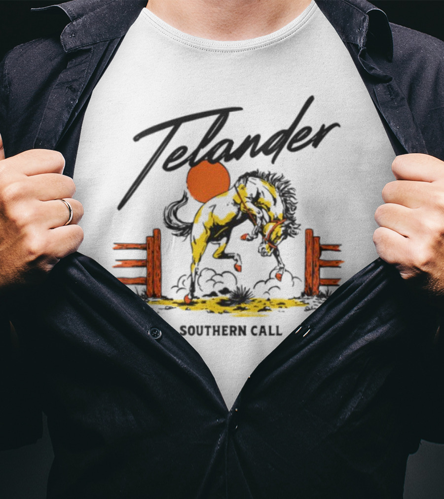Telander Horse Southern Call Equestrian Sunset Fence Scene T-Shirt