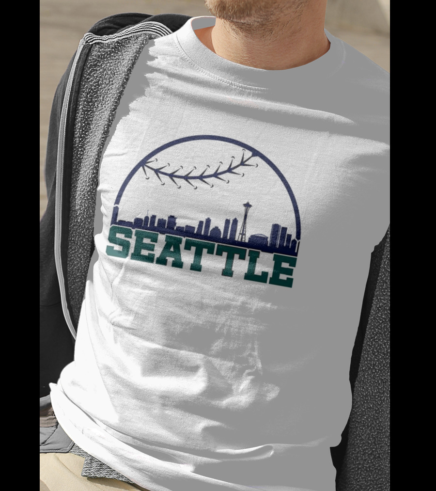 Seattle Mariners Skyline Baseball Theme With Space Needle T-Shirt