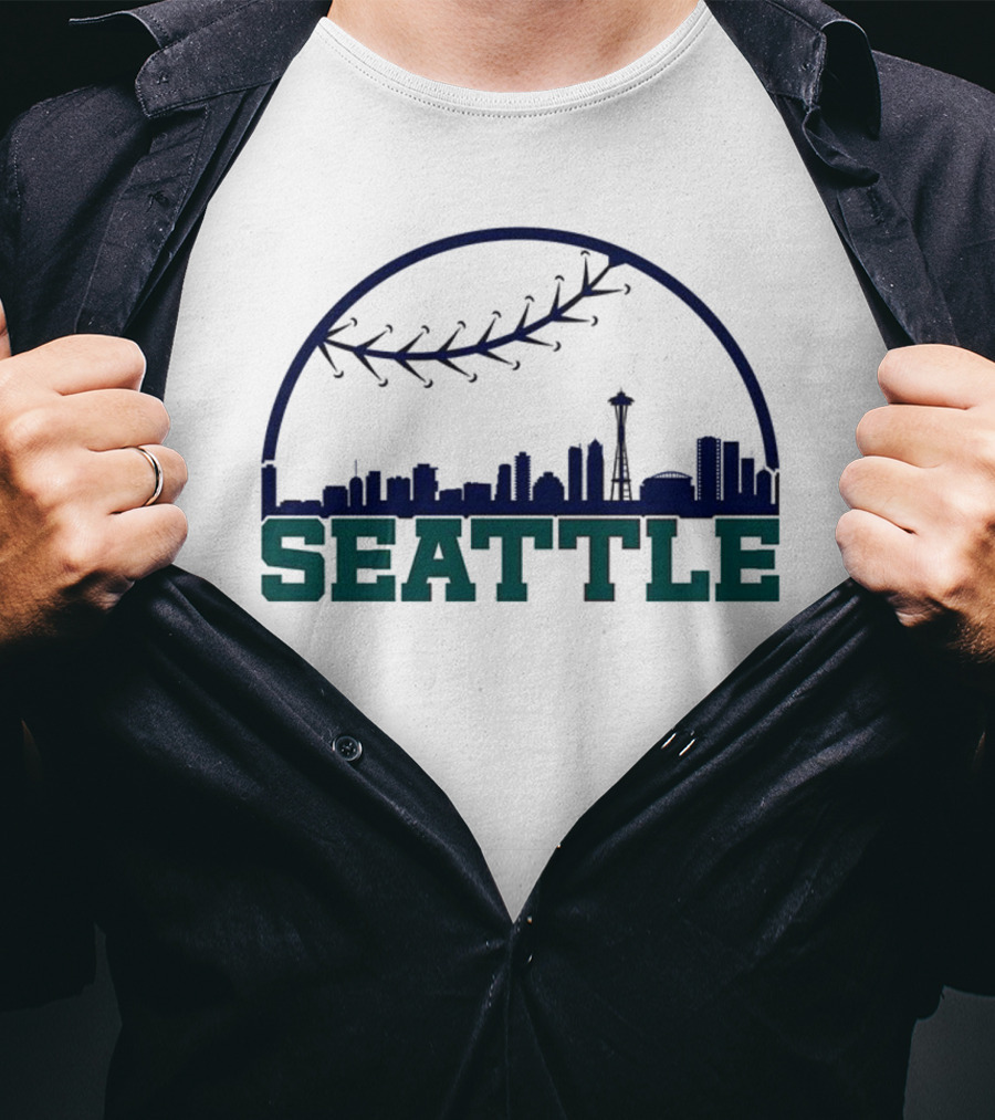 Seattle Mariners Skyline Baseball Theme With Space Needle T-Shirt