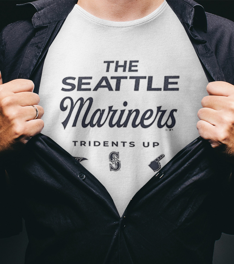 Seattle Mariners Tridents Up Foam Finger And Baseball Icons T-Shirt