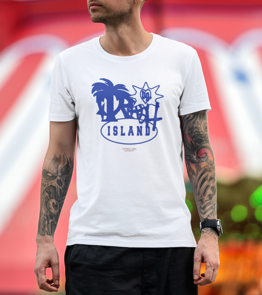 Trash Island Blue and White Palm Star Grafik T-Shirt