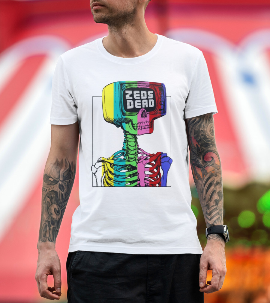 Zeds Dead TV Head Skeleton Multicolor Test Pattern T-Shirt