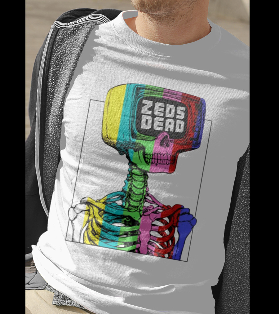 Zeds Dead TV Head Skeleton Multicolor Test Pattern T-Shirt