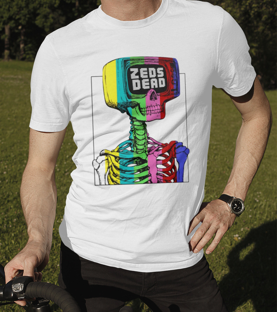 Zeds Dead TV Head Skeleton Multicolor Test Pattern T-Shirt